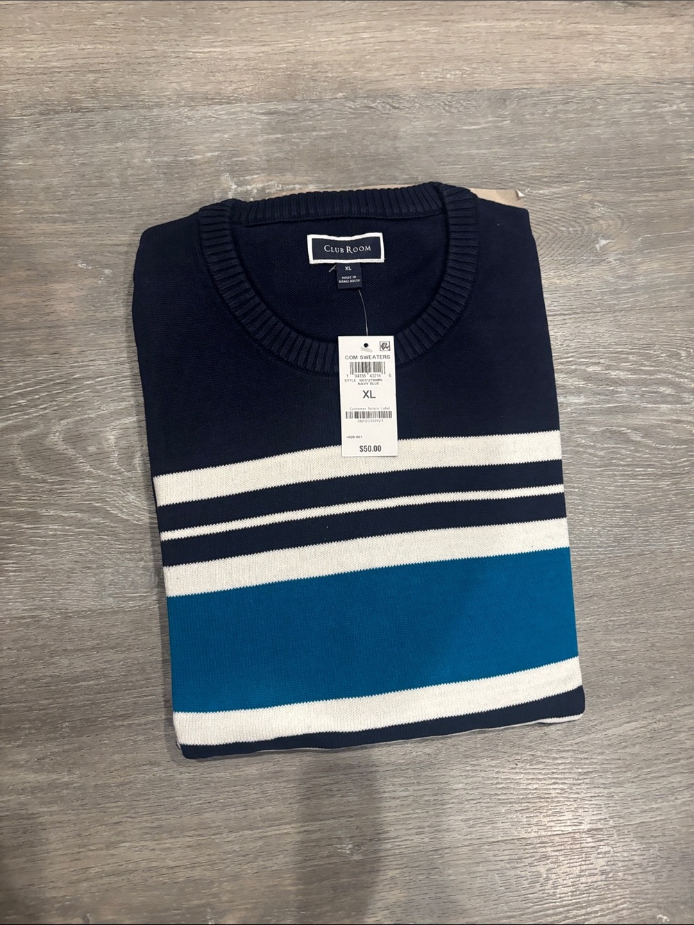 Club Room Navy, White & Blue Striped Crewneck Sweater